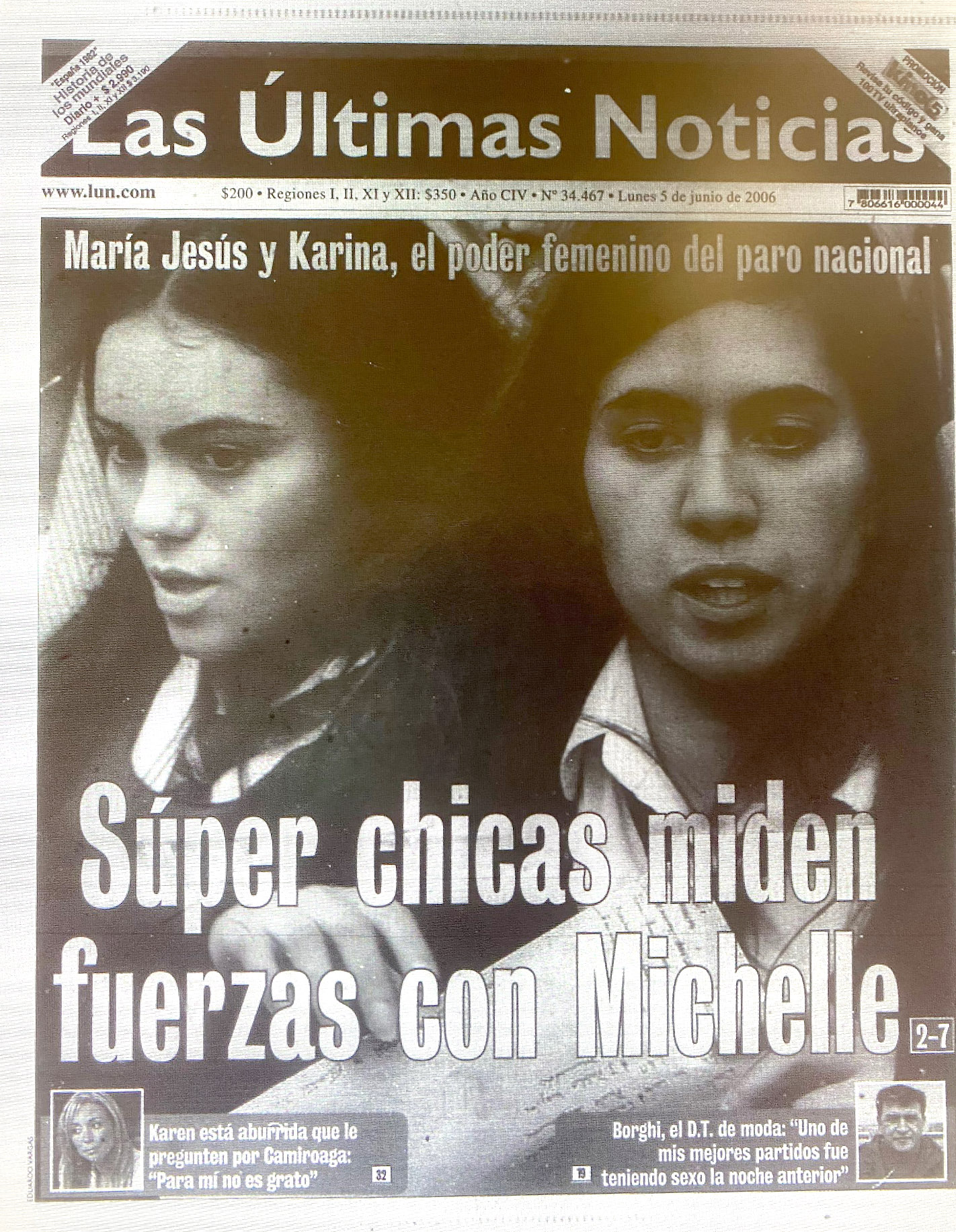 Portada de Las Últimas Noticias del 5 de julio de 2006